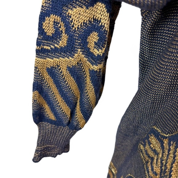 Nautical knit  blue and gold boat neck  long sleeve light weight sweater - Picture 6 of 11